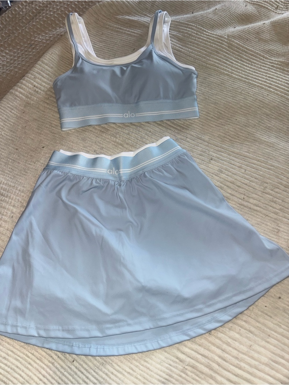 ALO Yoga Light Blue Active Skirt Set